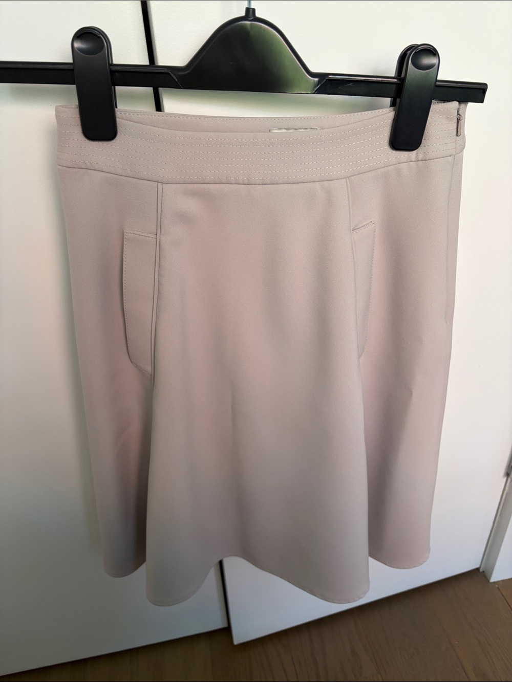 Reiss Light Beige A-Line Skirt with Subtle Pocket Detail